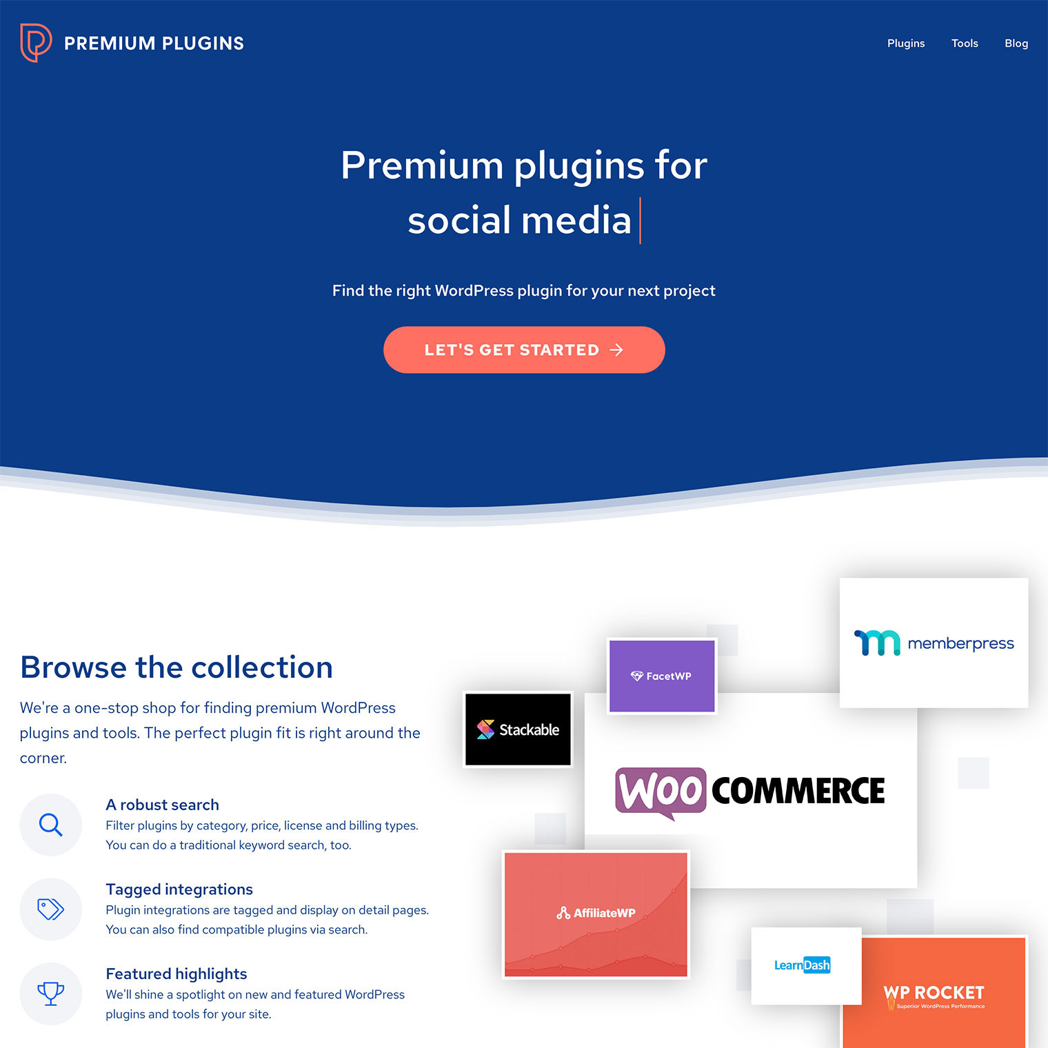 Screenshot of Premium Plugins custom WordPress homepage