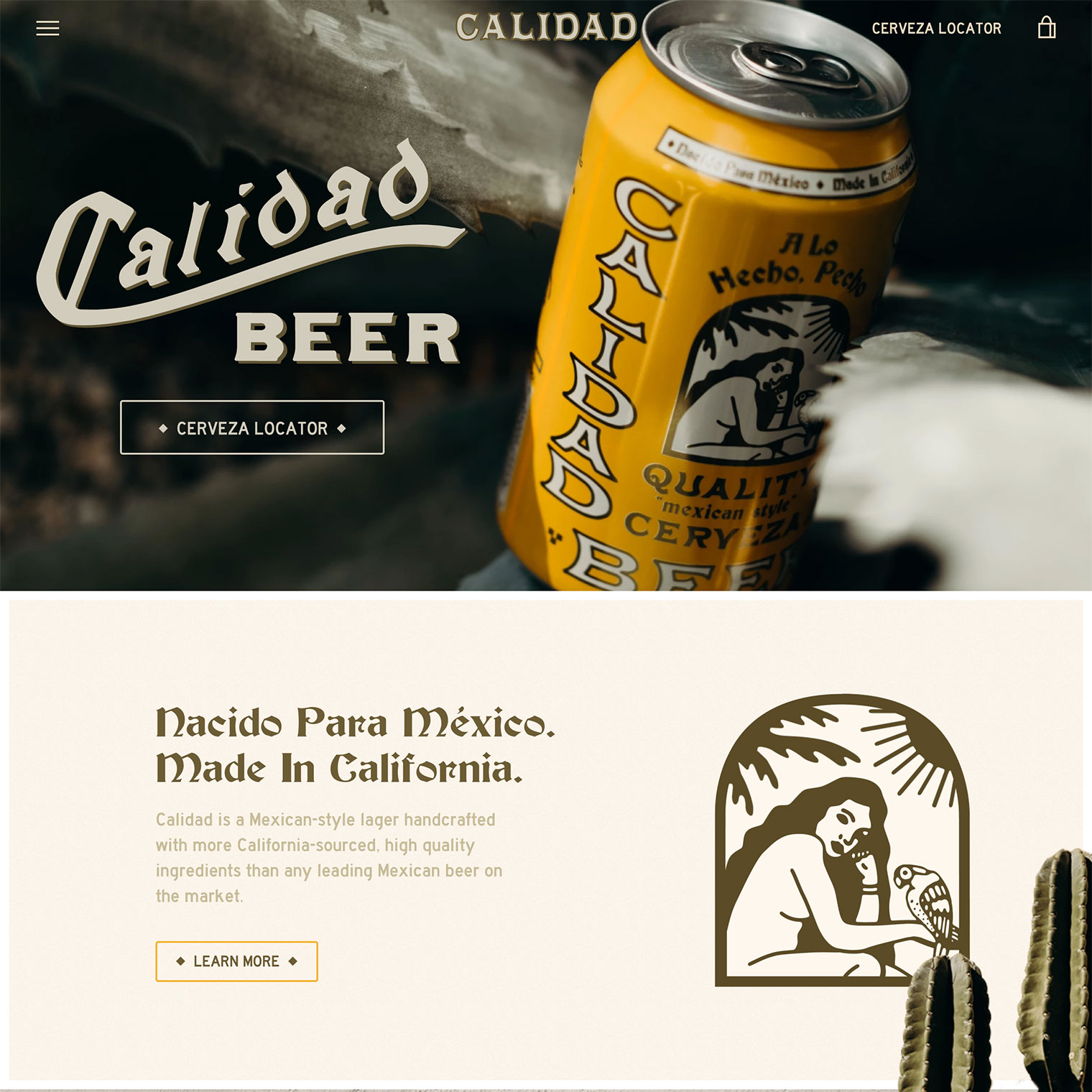 Screenshot of Calidad Beer custom Shopify homepage