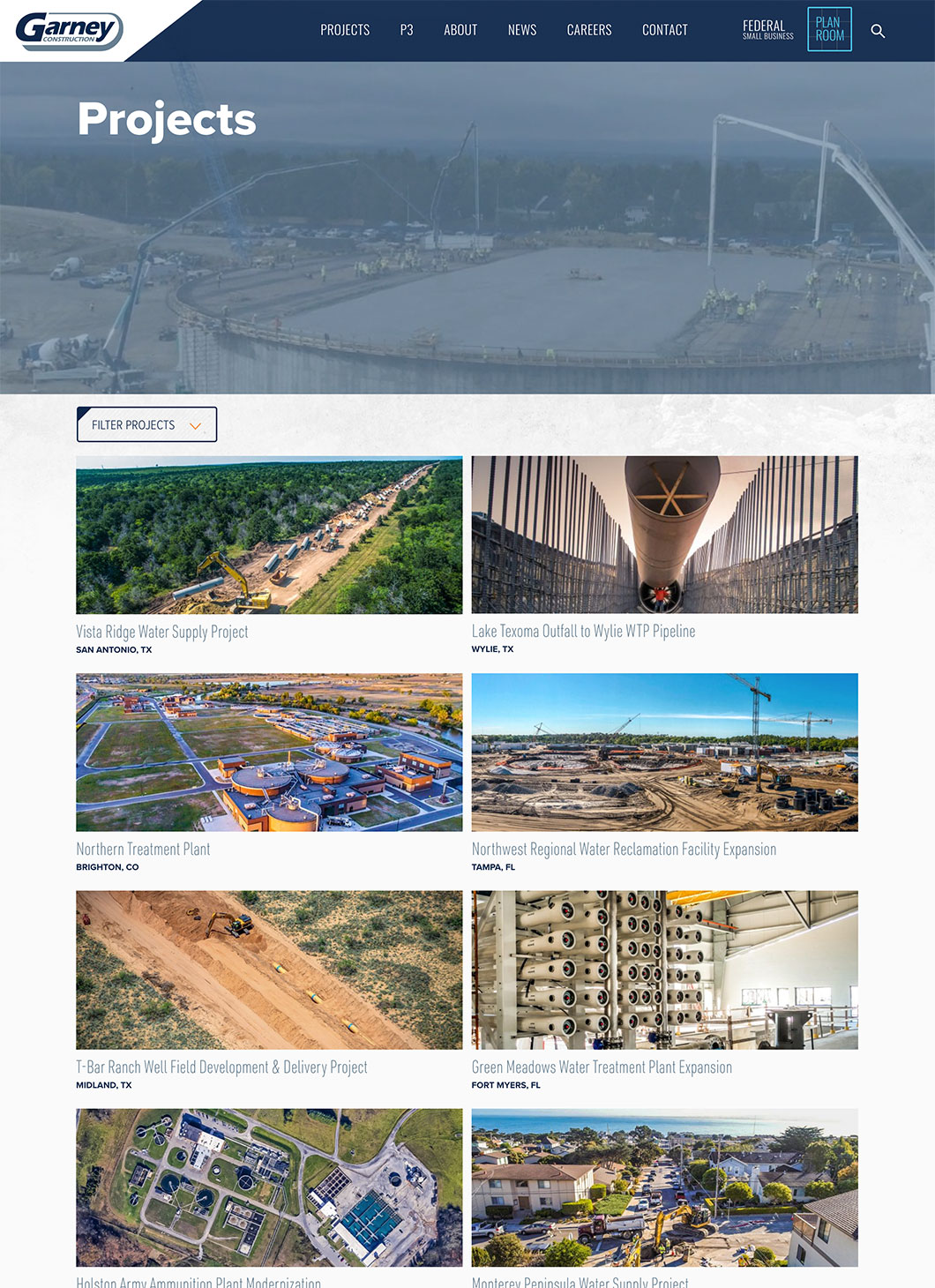 Screenshot of Garney Projects custom WordPress template