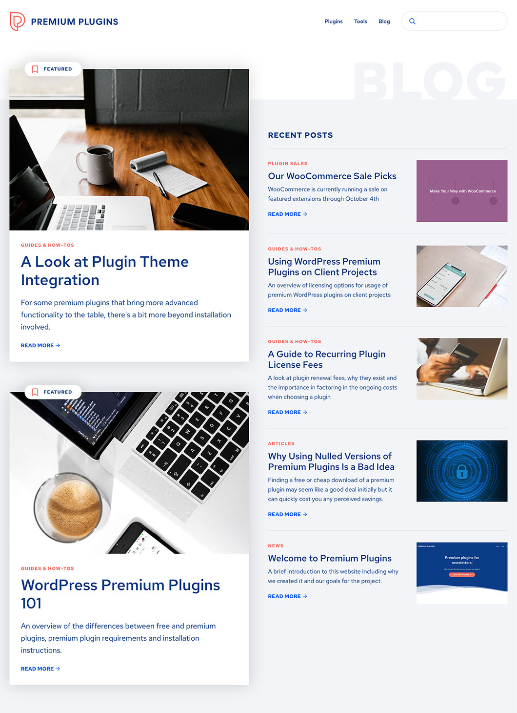 Screenshot of Premium Plugins Blog custom WordPress page