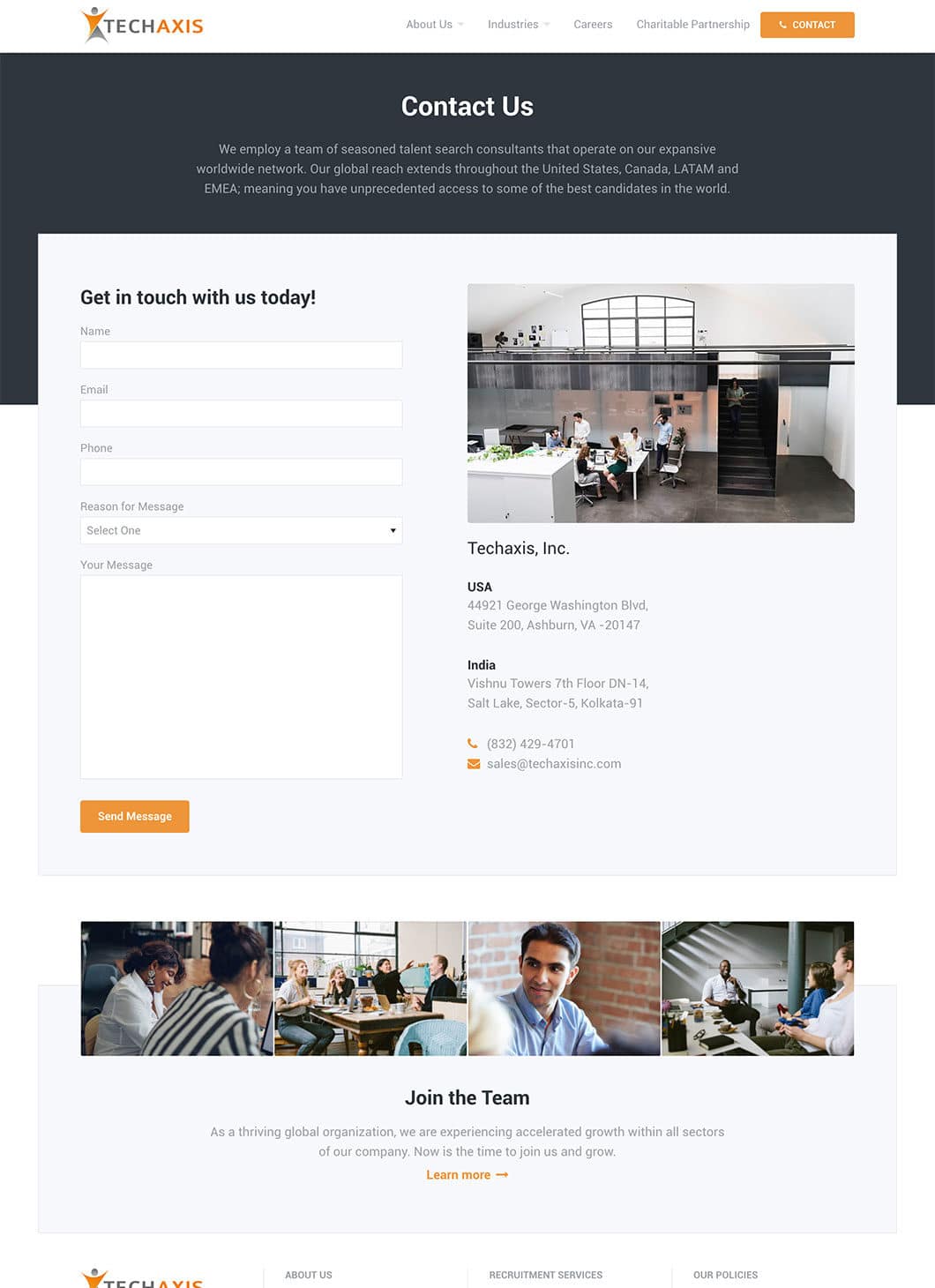 Screenshot of Techaxis Contact custom WordPress template